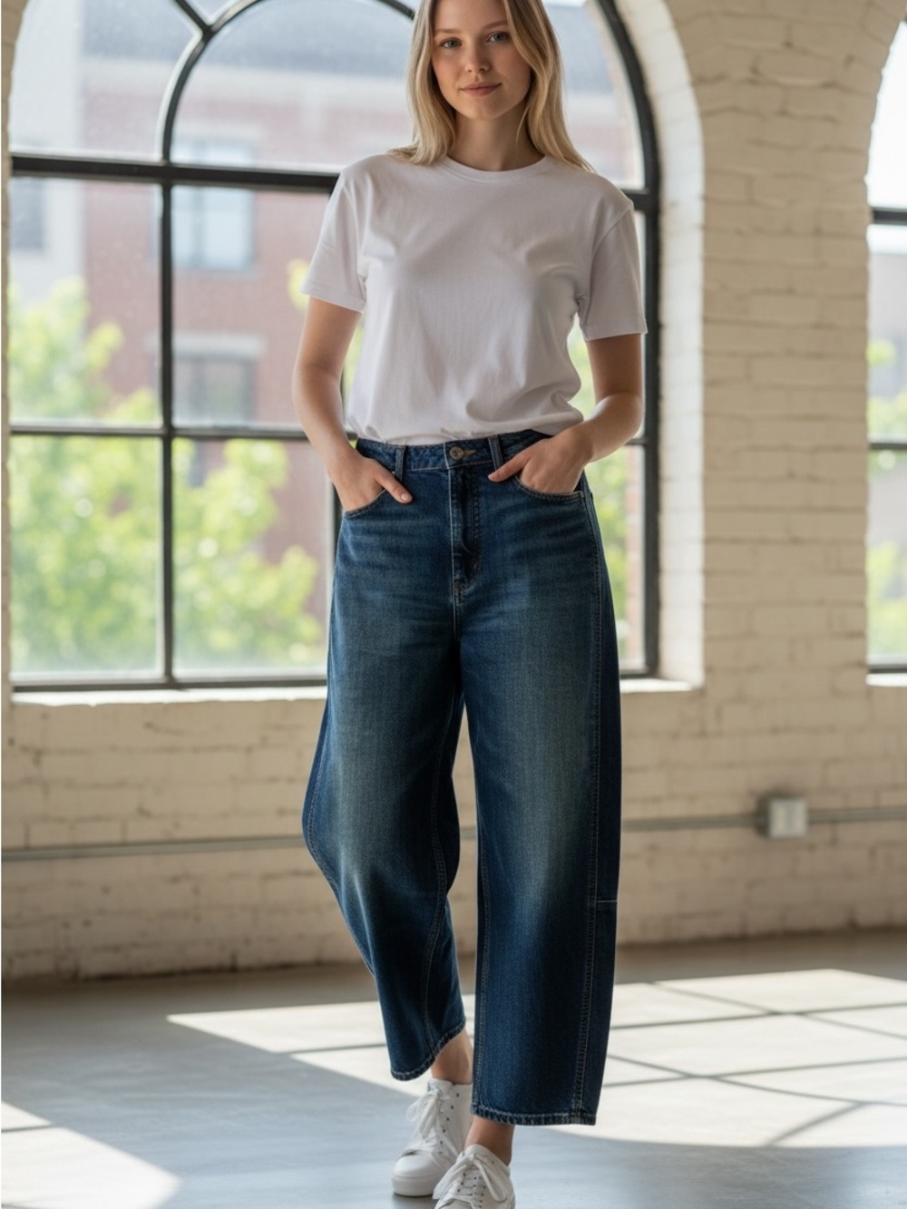 Pilcro Barrel Jeans in Denim Blue Wash